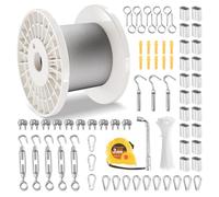 VEVOR Kit di Cavi Metallici da 3,18 mm 30,5 m Cavo in Acciaio Inossidabile 304, 124 Accessori, Resistenza alla Rottura di 7,1 KN 7 x 7 Fili per Costruzioni di Grado Aeronautico Marino per Corrimano