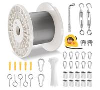 VEVOR Kit di Cavi Metallici da 3,18 mm 30,5 m Cavo in Acciaio Inossidabile 304, 59 Accessori, Resistenza alla Rottura di 2,9 KN Costruzione di Fili 7 x 7 di Grado Aeronautico Marino per Scale, Esterni