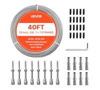 VEVOR Kit di Cavi Metallici da 3,2 mm, Lunghezza 12,2 m, Cavo in Acciaio Inossidabile 316, Resistenza alla Rottura 7,1 KN, Struttura a 7 x 7 Fili, per Sistema di Ringhiere per Ponti, Luci a Stringa