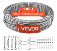 VEVOR Kit di Cavi Metallici da 3,2 mm, Lunghezza 30,5 m, Cavo in Acciaio Inossidabile 304, Resistenza alla Rottura 2,9 KN, Struttura a 7 x 7 Fili, per Sistema di Ringhiere per Ponti, Luci a Stringa