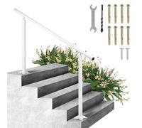 VEVOR Kit di Corrimano per Scale da Esterno Interno Bianco in Alluminio Adattabile 0-5 Gradini, Corrimano con Palo Doppio Lunghezza 152,8cm Altezza 91cm Massimo 5 Gradini, Corrimano in Allumino Bianco