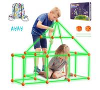 VEVOR Kit di Costruzione per Forte per Bambini 85 Pezzi, Set di Costruzioni per Tende da Gioco che Si Illumina a Buio, Regalo per Bambini dai 4 Anni in Su, per Interni Esterni con 55 Aste, 30 Palline