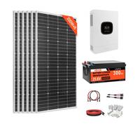 VEVOR Kit di Energia Solare Completo 24V 1200W, 6 Pannelli Monocristallini da 200W, Batteria LiFePO₄ da 25,6V 300Ah, Regolatore MPPT 24A Inverter da 3600W, per Camper, Barche
