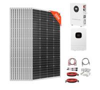VEVOR Kit di Energia Solare Completo 48V 2400W, 12 Pannelli Monocristallini da 200W, Batteria LiFePO₄ da 51,2V 100Ah, Inverter Ibrido 48V, Fuori Rete da Camper, Barche