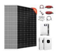 VEVOR Kit di Energia Solare Completo 48V 4800W, 12 Pannelli Monocristallini da 400W, Batteria LiFePO₄ da 51,2V 300Ah, 2 Inverter Ibridi da 5000W, per Camper, Barche