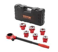 VEVOR Kit di Filettatura dei Tubi con Cricchetto Set di 6 Matrici 1/4" NPT-1-1/4" NPT Teste Idrauliche Manuali Portatili in Valigetta per Tubi, Kit di Strumenti per Filettare Tubi a Cricchetto Manuale