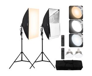 VEVOR Kit di Illuminazione Softbox, Softbox Professionale con Lampadine LED 45 W 3000-6500 K, Luce Naturale, Treppiede Regolabile, Luci per Fotografia, Registrazione Video, Streaming Live 500 x 700 mm