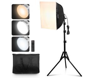 VEVOR Kit di Illuminazione Softbox, Softbox Professionale con Lampadine LED 45 W, Temperatura Colore Regolabile 3000-6500 K, Treppiede, Luci per Fotografia Registrazione Streaming Live 400 x 400 mm