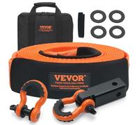VEVOR Kit di Recupero Cinghia da Traino in Poliestere Resistente, Fune per Verricello da 76,2 mm x 9,1 m, 16329 kg, Tripla Fibbia Rinforzata, Cinghia a Strappo, Ricevitore con Gancio a Grillo 50 mm