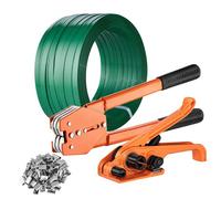VEVOR Kit di reggiatura per nastri con strumento tenditore per reggiatura, Strumento sigillante per fasciatura, Fascia in PET da 1000 piedi, 300 guarnizioni metalliche, Kit di cinghie per imballaggio