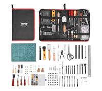 VEVOR Kit di Utensili per Lavorazione della Pelle, 61 Pezzi, Utensili per Lavorazione della Pelle con Borsa Portaoggetti Portatile in Tela, per Incisione, Punzonatura, Cucito, Timbratura, Levigatura
