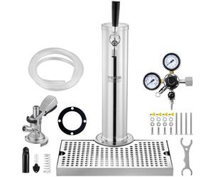 VEVOR Kit Distributore di Birra, Kit Conversione Birra Rubinetto Singolo, Dispensatore Torre Birra in Acciaio Inossidabile con Regolatore Doppio Calibro, Vassoio Gocciolamento Birra per Feste a Casa