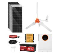 VEVOR Kit Energia Eolica Solare 24V 1000W 6 Pannelli Monocristallini 100W Camper