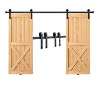 VEVOR Kit Ferramenta per Porta Scorrevole, 244 cm Binario per Porta Scorrevole della Stalla, Carico 150 kg Adatto a Porta Doppia Larghezza 1,12-1,32 m Spessore 32-45 mm con Puleggia Silenziosa Forma J
