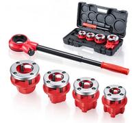 VEVOR Kit Filettatrice per Tubi a Cricchetto con 4 Filiere, 1/2", 3/4", 1", 1-1/4" NPT, Filettatrice Manuale per Tubi, Impugnatura Comoda, Valigetta Portatile per Installazione e Riparazione Idraulica