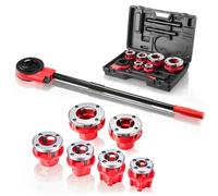 VEVOR Kit Filettatrice per Tubi a Cricchetto con 6 Filiere, da 1/2" a 2" NPT, Filettatrice Manuale per Tubi, Impugnatura Comoda, Set Portatile con Valigetta per Installazione e Riparazione Idraulica