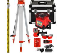 VEVOR Kit Livella Laser Rotante a 360 Gradi con Raggio Rosso + 1.65M Righello Misurazione in Alluminio + 5M Treppiede a 5 Sezioni per Architettura, Costruzioni Edili, Installazione di Attrezzature