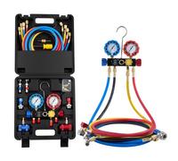VEVOR Kit Manometro Ricarica del Refrigerante per Aria Condizionata Auto con Custodia Portatile, Manometro Indicatore a 4 Vie per Sistema Aria Condizionata per Auto Casa R134a R404A R1234yf R22