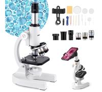VEVOR Microscopio Monoculare, Kit Microscopio Composto con Ingrandimento Messa a Fuoco 15mm Corpo in Lega di Alluminio, Illuminazione a LED Supporto per Telefono, per Laboratorio, Scuola