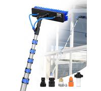 VEVOR Kit Palo Alimentato ad Acqua, Palo per Pulizia dei Pannelli Solari 11 m con Manico Estensibile, Testina della Spazzola Girevole a 180° Tubo Flessibile 20 m, per Ponte Pannello Solare Roulotte