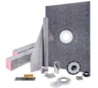 VEVOR Kit per Cordolo Doccia 96,5 x 152,4 cm Rivestimento per Cordolo Doccia a Tenuta Stagna, con Flangia di Collegamento Centrale 10 cm Griglia in Acciaio Inossidabile 10 cm per La Vasca da Bagno