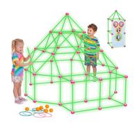 VEVOR Kit per Fortini Fosforescente per Bambini 140 PZ Gioco di Costruzione, per Bambini 4-8+ Anni, con Giunti Migliorati, Lancio di Anelli e Palline, Borsa per il Trasporto, per Interno ed Esterno