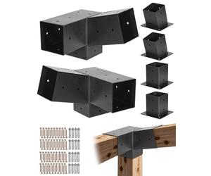 VEVOR Kit per Pergola, 2 Pezzi Staffe Inclinate a 3 Vie ca. 101 x 101 mm, Adatto per Travi da 92 x 92 mm con 2 Basi per Pali, 2 Basi per Montaggio a Parete, Pergole Esterne, Gazebo