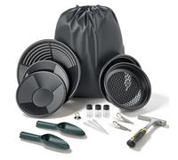 VEVOR Kit per Ricerca Oro, Vaschette da 254mm e 355mm, Kit Portatile per Prospezione 19 Pz con Setacci Classificatori, Magnete per Sabbia Piccone per Rocce Palette Zaino Accessori, per Estrazione Oro