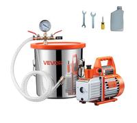 VEVOR Kit Pompa a Vuoto da 110 L/min, Kit Camera di Degasaggio 11,36 L, Pompa per Vuoto Monostadio, Coperchio in Vetro Temperato, Tubo 1,5 m, per Stabilizzare Resina Siliconica Degassante Legno