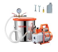 VEVOR Kit Pompa a Vuoto da 110 L/min, Kit Camera di Degasaggio 11,36 L, Pompa per Vuoto Monostadio, Coperchio in Vetro Temperato, Tubo 1,5 m, per Stabilizzare Resina Siliconica Degassante Legno