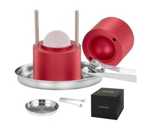 VEVOR Kit Pressa per Ghiaccio a Sfera in Alluminio Diametro 61mm, Stampo per Ghiaccio Sferico per Cocktail Whisky Cognac Bevande, Kit di Pressa per Palline di Ghiaccio da Bar in Alluminio Colore Rosso