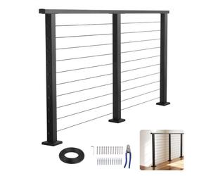 VEVOR Kit Ringhiera con Cavi da 198 cm, Ringhiera per Balcone in Acciaio Inox Nero Opaco, Kit di Corrimano per Scale con Montanti Altezza 89 cm, Spaziatura Cavi di 8 cm, per Cortile Terrazza