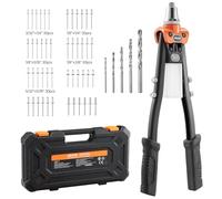 VEVOR Kit Rivettatrice per Filettati a Cricchetto con 230 Rivetti Ciechi, a Due Mani con 5 Naselli Intercambiabili, 5 Punte da Trapano e Custodia, Strumento per il Trasporto, per Metallo, Casa