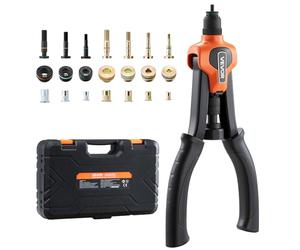 VEVOR Kit Rivettatrice per Inserti Filettati a Due Mani da 360 mm, con 7 Mandrini e 70 Dadi, con Robusta Custodia per Il Trasporto, per Montaggi Metallici, Mobili, Autoveicoli e Riparazioni DIY