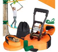 VEVOR Kit Slackline con linea di allenamento, attrezzatura da 18,3 m per il cortile, corda stretta facile da installare per bambini e adulti, set completo Slackline con protezioni per alberi