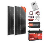 VEVOR Kit Solare Completo 400W 12V Fuori Rete, con 2 Pannelli Solari Monocristallini da 200W, Batteria LiFePO₄ da 12,8V 100Ah, Regolatore Carica MPPT 40A, Inverter da 1000W, per Camper, Barca