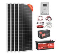 VEVOR Kit Solare Completo 400W 12V Fuori Rete, con 4 Pannelli Solari Monocristallini da 100W, Batteria LiFePO₄ da 12,8V 400Ah, Regolatore Carica MPPT 40A, Inverter da 2000W, per Camper, Barca