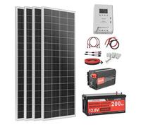 VEVOR Kit Solare Completo 400W 12V Fuori Rete, con 4 Pannelli Solari Monocristallini da 100W, Batteria LiFePO₄ da 12,8V 400Ah, Regolatore Carica MPPT 40A, Inverter da 2000W, per Camper, Barca