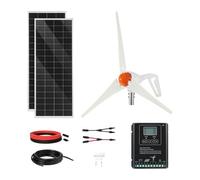 VEVOR Kit Solare Eolico 400W 12V 2 Pannelli Monocristallini da 100W, Kit Completo per Sistemi Solari con Turbina Eolica 200W, Controller Ibrido MPPT, Senza Batteria, per Casa, Camper e Barca Off-Grid