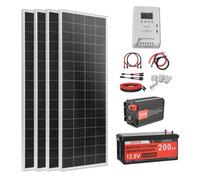 VEVOR Kit Solare Off-Grid 400W 12V 4 Pannelli Monocristallini da 100W, Kit Solare Completo con Batteria LiFePO₄ 12,8V 200Ah, Regolatore MPPT 40A, Inverter da 2000W, per Camper, Casa e Barca Off-Grid