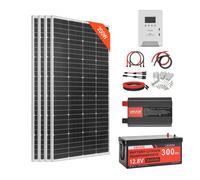 VEVOR Kit Solare Off-Grid 800W 12V 4 Pannelli Monocristallini da 200W, Kit Completo per Sistemi Solari Off-Grid, Batteria LiFePO₄ 12,8V 300Ah, Regolatore MPPT 60A, Inverter 2000W, per Casa e Baita