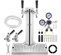 VEVOR Kit Spillatore Birra a Doppio Rubinetto, Dispenser Torre Birra per Fusti in Acciaio Inossidabile con Regolatore W21.8 Doppio Manometro e Accoppiatore Fusti S-System