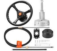 VEVOR Kit timoneria idraulica fuoribordo con cavo SS13712 da 3,36 m e volante da 34,29 cm, sistema di timoneria idraulica marina, connessione rapida, accessori per imbarcazioni da viaggio