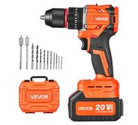 VEVOR Kit Trapano a Percussione 20V 1/2" 30000 IPM Senza Spazzole Elettrico, per Forare e Avvitare Legno, Batteria da 4000 mAh e Caricabatterie, con Mandrino Interamente in Metallo, Design Compatto