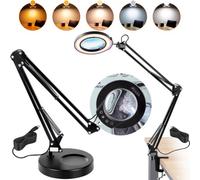 VEVOR Lampada da Scrivania con Base Lente d'Ingrandimento 5X, Lente d'Ingrandimento con Luci a 5 Colori 64 Luci LED, Lampada d'Ingrandimento Lenti a Vetro per Lettura Riparazioni Artigianali Fai-da-te