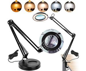 VEVOR Lampada da Scrivania con Base Lente d'Ingrandimento 5X, Lente d'Ingrandimento con Luci a 5 Colori 64 Luci LED, Lampada d'Ingrandimento Lenti a Vetro per Lettura Riparazioni Artigianali Fai-da-te