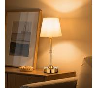 VEVOR Lampada da Tavolo Senza Fili con Paralume in Tessuto Batteria Ricaricabile Integrata da 5200 mAh, Lampada da Scrivania 16 x 16 x 40 cm Dimmerabile 3 Livelli per Camera da Letto, Oro