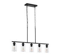 VEVOR Lampadari a Sospensione per Isola Cucina 5 Luci, Lampadario Regolabile per Sala da Pranzo 60W Struttura in Metallo, Paralume in Vetro Trasparente 4 Aste 2 Catene in Metallo, Sala da Pranzo, E27