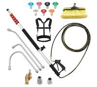 VEVOR Lancia Telescopica per Idropulitrice da 7,62 m, Lancia Estensibile per Idropulitrici con 7 Ugelli, Adattatore, Tubo ad Alta Pressione, Cintura di Supporto, Testina Spazzola, 4000 PSI per Parete