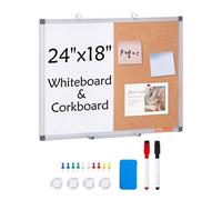 VEVOR Lavagna Bianca Bacheca in Sughero Bacheca con Telaio in Alluminio, Lavagna 56,8x34cm Magnetica Cancellabile a Secco Montata a Parete, Scuola, Casa, Ufficio, Lavagna Bacheca Magnetica